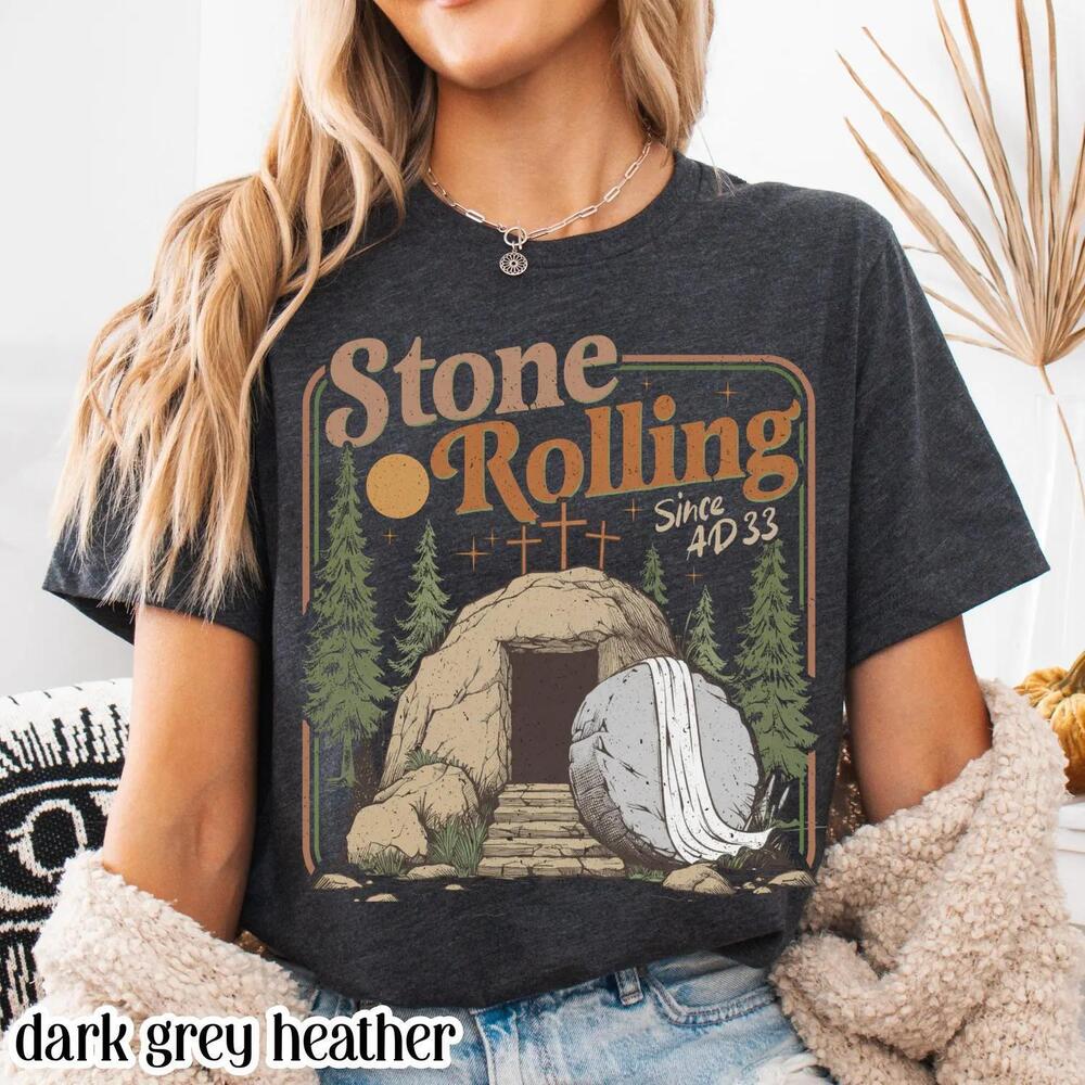 Christian Rolling T-Shirt Trendy Jesus Stones Easter Clothing Jesus Christ Shirt